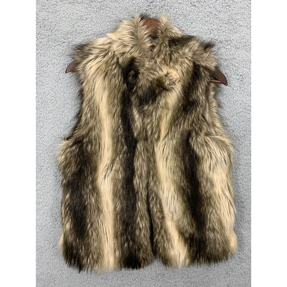 CI SONO by VACATINI L/G Large Faux Fur Vest Brown Beige Cream Tan - Picture 8 of 11